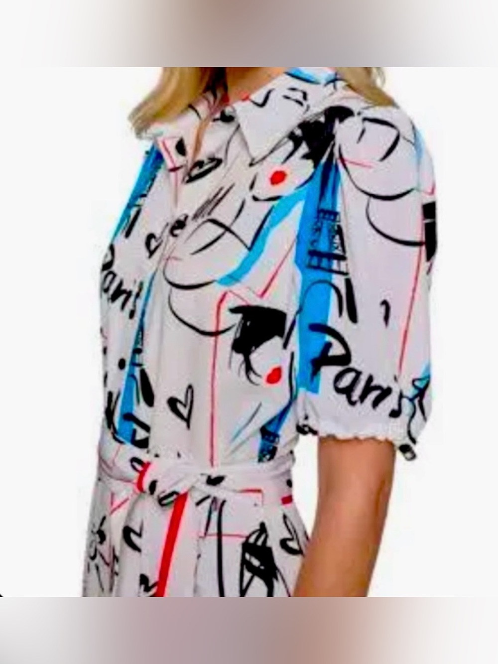 Karl Lagerfeld Paris abstract print shirt dress with handkerchief hem midi dress - Picture 2 of 6